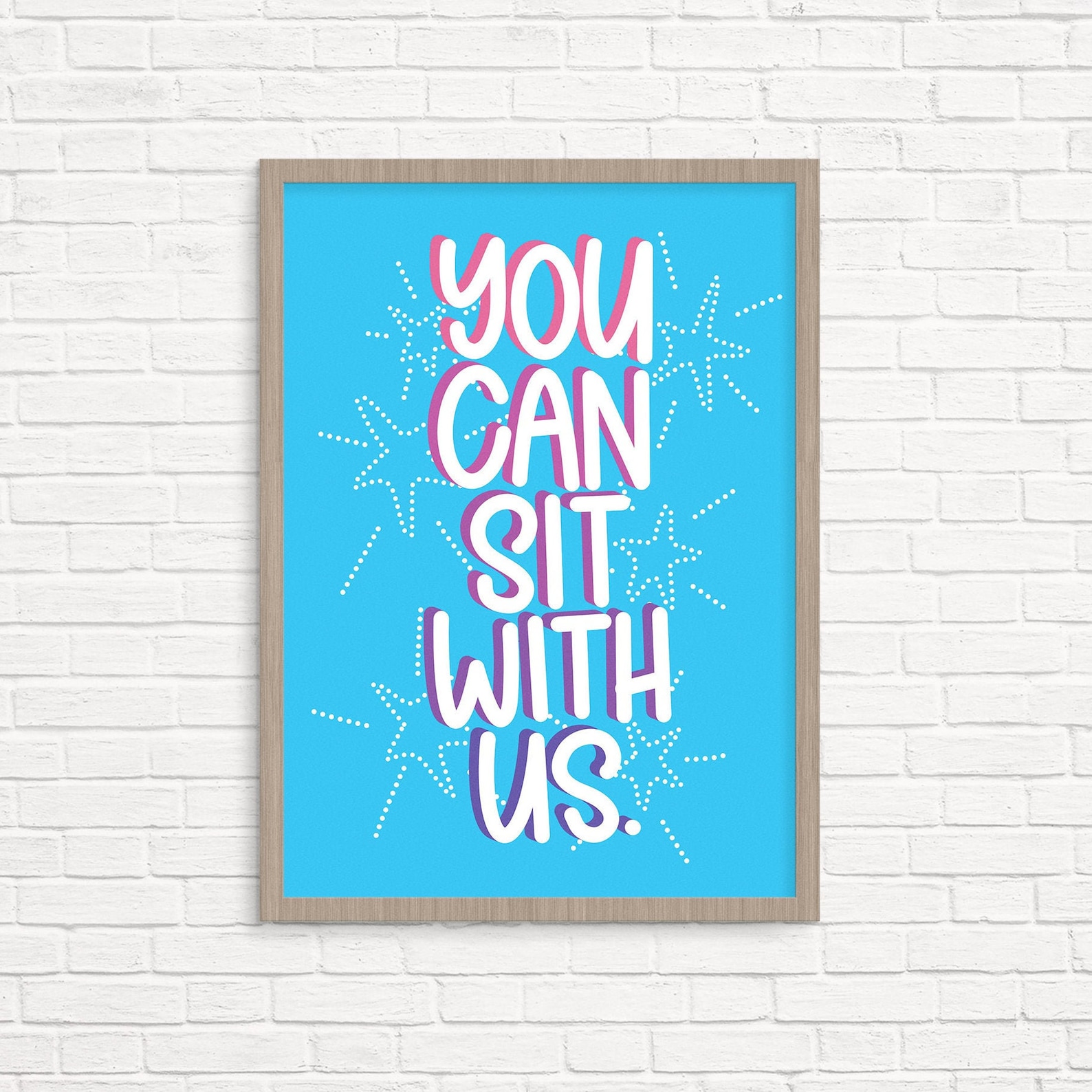 You Can Sit With Us Handlettered Quote Wall Art Classroom Decor Playroom Wall Art Kindness Quote