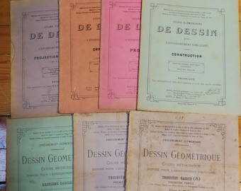 ¡8 piezas de dibujo de curso elemental Lenseignement Simultane de Collectif 1881! Dibujo, artes menores decorativas.