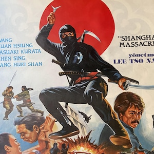1981 Shanghai Massacre Gang War Original Vintage Turkish One Sheet Movie Poster. Ninja movie Poster