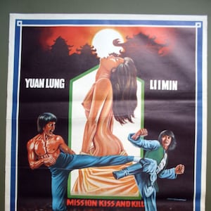 1979 Misión: Besar y matar. Póster original de una hoja de película. Cartel de época. Obra de arte. Arte cinematográfico. Ilustraciones del cartel. Películas de artes marciales.