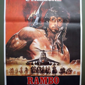 1988 Rambo III Original Vintage Turkish One Sheet Movie Poster Sylvester Stallone Amazing Artwork. Film Art Poster