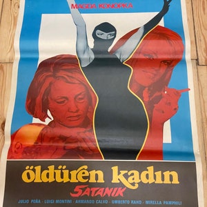 Póster de la película Satanik en edición turca. Película de ciencia ficción (1968) Carteles de películas originales antiguos. Arte cinematográfico original