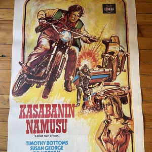 Póster de película turca original de Un pequeño pueblo en Texas de 1976. Póster de película vintage. Timothy Bottoms.