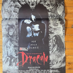 Póster original de la película turca Drácula de Bram Stoker de 1993. Póster de película de fantasía oscura vintage