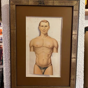 1920s Antique Foldable Anatomical Male Anatomy in Original Vintage Frame. Atique Anatomical Art. Vintage Medical Art. Collectible Anatomy.