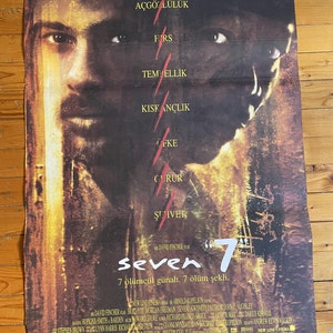 Póster de película turca original de 1995 Seven Morgan Freeman Brad Pitt. Póster de película de suspenso vintage