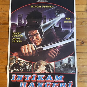 Póster de película turca original Swordkill de 1984. Póster de película de acción vintage.