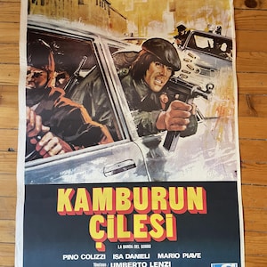 Póster de película turca original La Banda del Gobbo de 1977. Póster de película de acción vintage