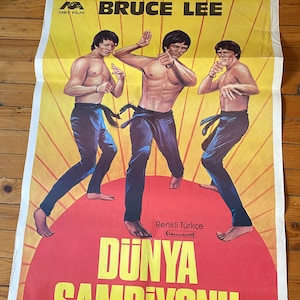 Póster de película turca original de Bruce Lee de 1970. Póster de película de kungfu vintage