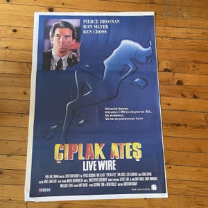 Póster original de la película Live Wire de Pierce Brosnan de 1992. Póster de película de acción turca vintage.