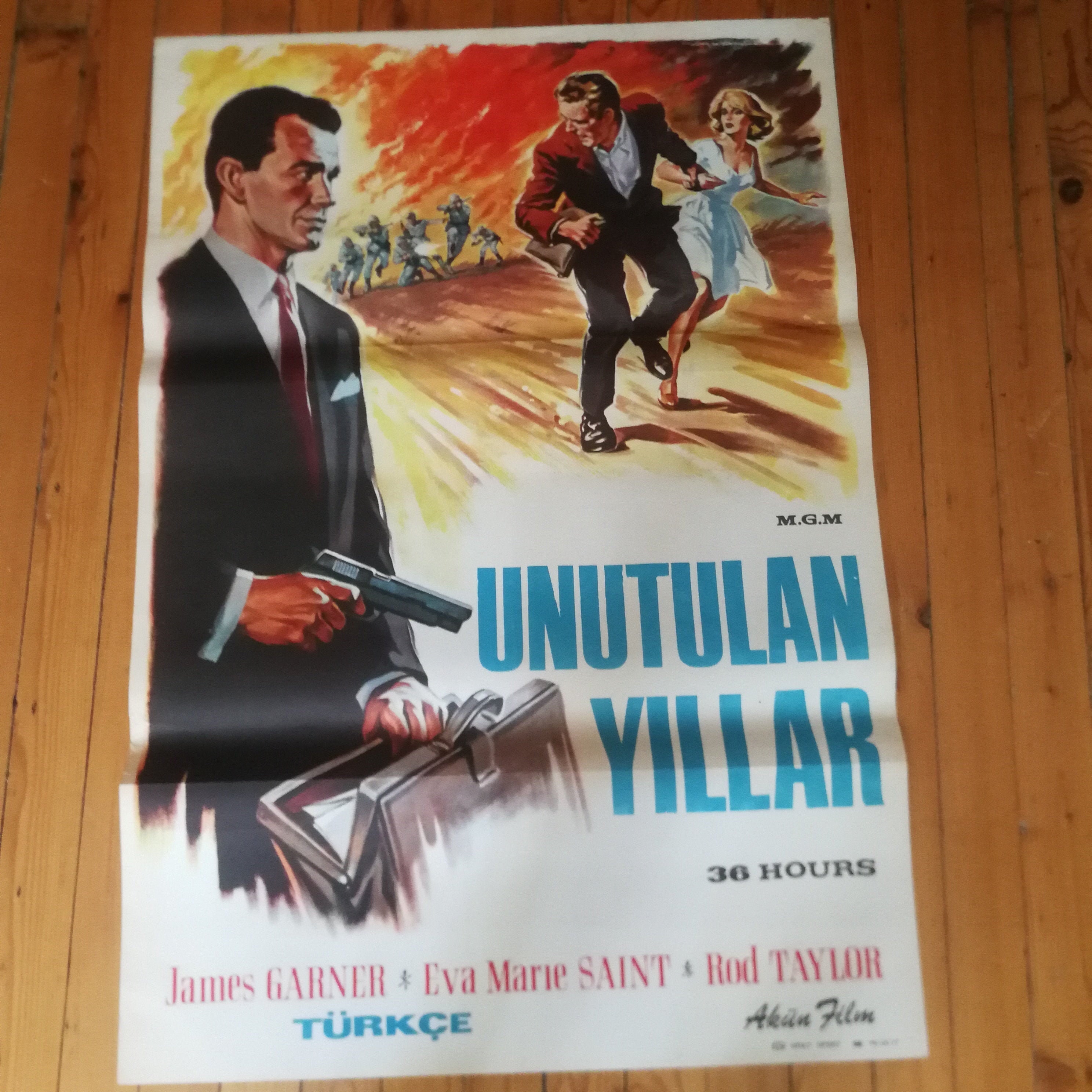 ポスター　アート　映画　トルコ 36 時間 オリジナル トルコ映画ポスター。1964 年ヴィンテージ映画