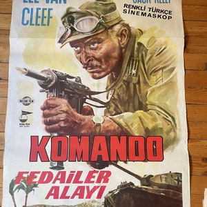Póster de película turca original Comandos de 1968. Póster de película vintage de Lee Van Cleef