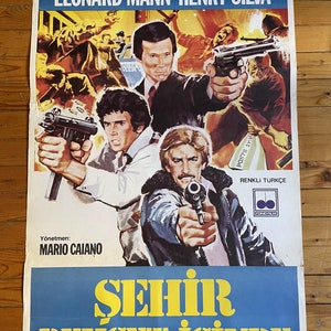 Armas de muerte de 1977. Leonard Mann, Henry Silva. Póster de película turca original. Póster de película vintage