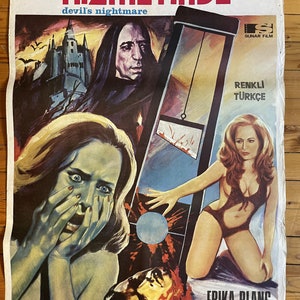 Póster de película turca original La pesadilla del diablo de 1971. Póster de película de terror vintage