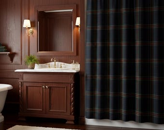 Navy Red Green Tartan Plaid Shower Curtain | Old Money Home Decor
