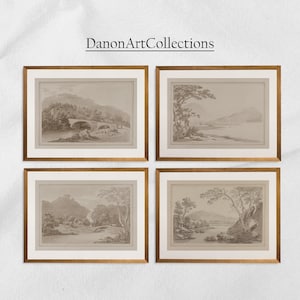 Vintage Neutral Landscape Sketches - Gallery set of 4 , Aesthetic Decor Wall Art, Printable Wall Art, DIGITAL DOWNLOAD #5181