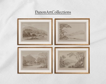 Vintage Neutral Landscape Sketches - Gallery set of 4 , Aesthetic Decor Wall Art, Printable Wall Art, DIGITAL DOWNLOAD #5181