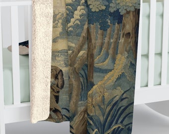 Antique Dutch Landscape Verdure Created between c.1660 -1700 Printed  Sherpa Fleece Blanket. Thick Fuzzy Warm Super Soft Luxurious Blanket.