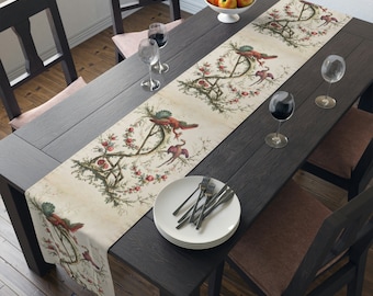 Antique French Flowers and Birds Ornament Created in 1770 Table Runner