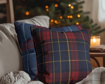 Red Navy Tartan Plaid Pillowcase | Heritage tartan pillow cover