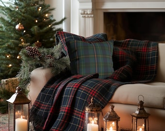 Green Tartan Plaid Spun Pillow Cover | Classic Old Money Lodge Home