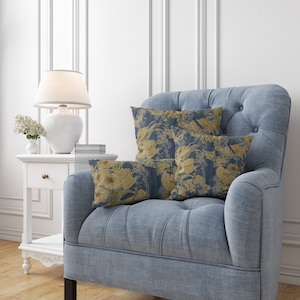Blue and Yellow Textile Pattern created in 1940 Printed Pillow