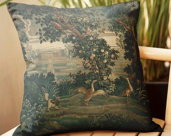 Capa de almofada quadrada estampada com jardim de abundância de verdura francesa do século XVIII