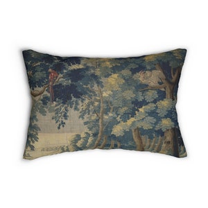 Antique Dutch Landscape Verdure Created between c.1660 -1700 Printed Spun Lumbar Pillow