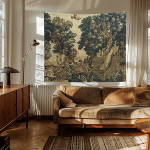 Antique forest and river view verdure created between 1700-1730 Printed Tapestry