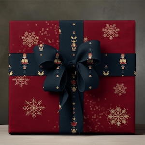 Gold Snowflakes on a Dark Red Background Gift Wrap Paper | Holiday Gift Wrap | Christmas Gift Wrap Elegant Wrapping Paper