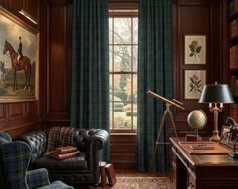 Fenstervorhang Dunkelgrün Tartan Karo | Klassisches Amerikanisches Old Geld Home