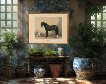 Cheval et chien - Peinture ancienne, TÉLÉCHARGEMENT NUMÉRIQUE, art mural imprimable, créé en 1880. #17