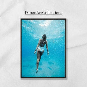 Woman Swimming under water  - an intense and impressive photo, Wall print, DIGITAL DOWNLOAD, Printable Art. #46