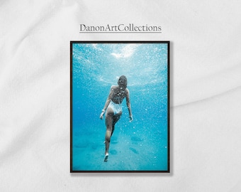 Femme nageant sous l'eau - une photo intense et impressionnante, impression murale, TÉLÉCHARGEMENT NUMÉRIQUE, oeuvre d'art imprimable. #46