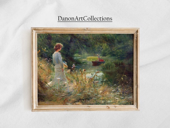 On the River Bank, vintage British Romanticism painting, Wall Art Prints, DIGITAL DOWNLOAD, created in the 19th century. #91