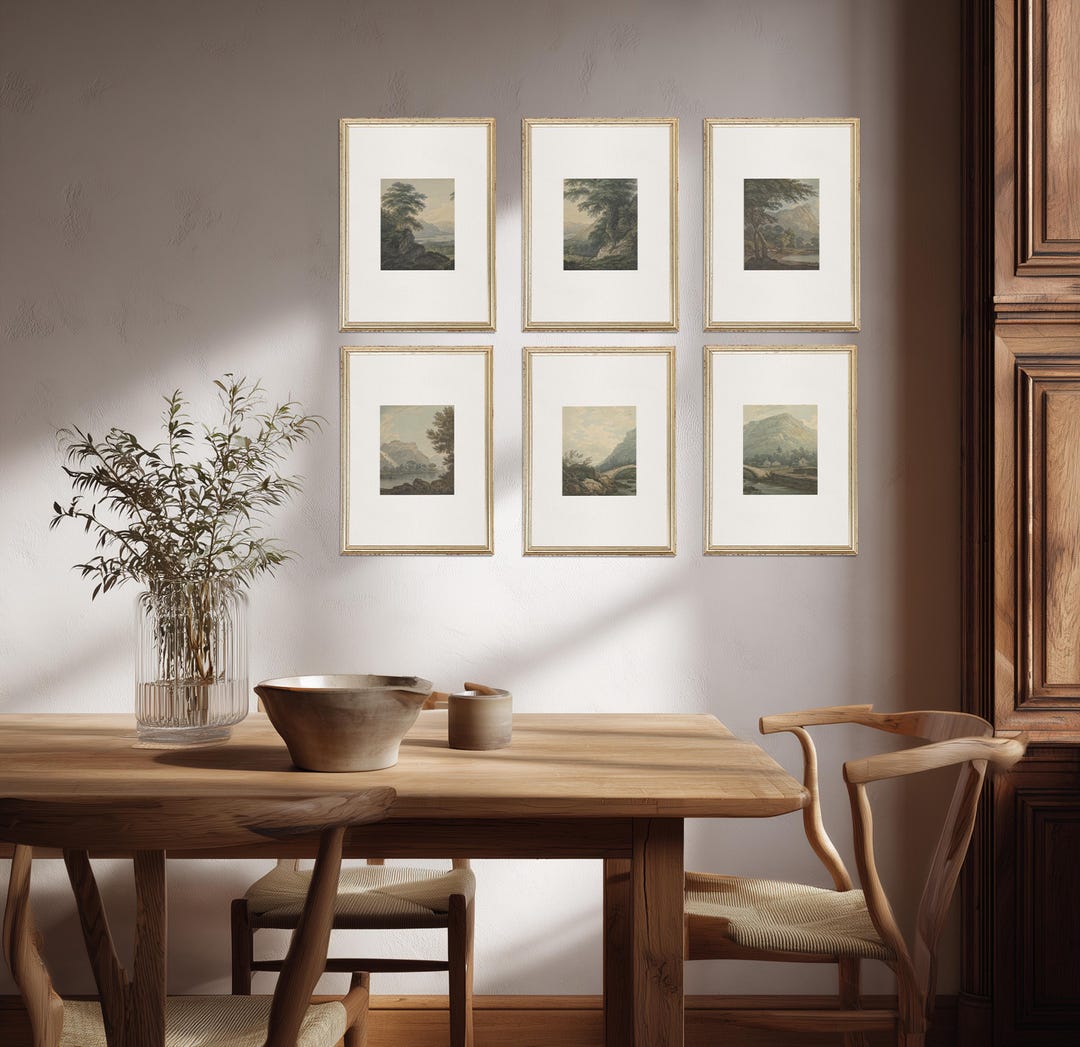 Vintage Neutral Art Prints Set of 6 | Earth Toned Landscape Gallery ...