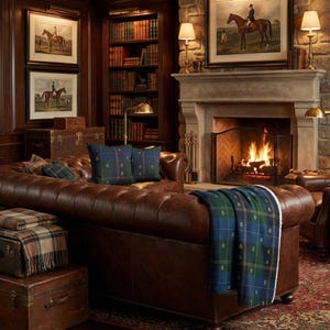 Green and Blue Tartan With Gold Flower Pillowcase | Old Money Home