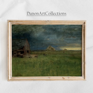 Green and Blue Antique Landscape, enchanting painting, Wall Art Prints, DIGITAL DOWNLOAD, created in 1892. #96