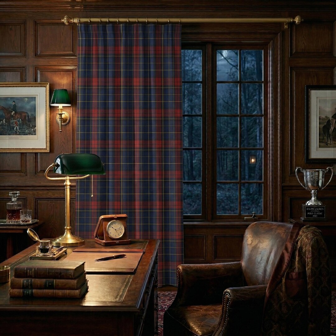 Navy Red Tartan Plaid Window Curtain | Classic Old Money Home - Etsy