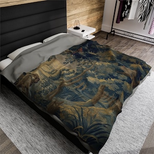 Antique Dutch Landscape Verdure Created between c.1660 -1700 Printed Velveteen Plush Blanket