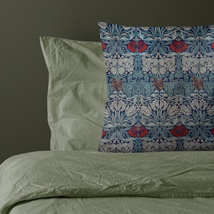 William Morris Woven Fabric Tulip & Rose Pattern Created in 1890 Printed Pillow