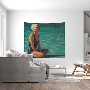Vintage Swimmer Printed Wall Tapestry