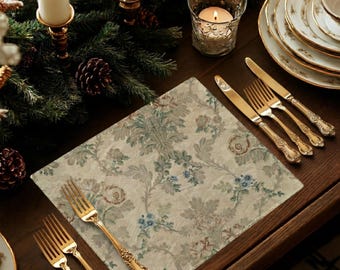 Fragment of Brooched Silk, Antique pattern created ca. 1700 - 1800 Printed Cotton Placemat