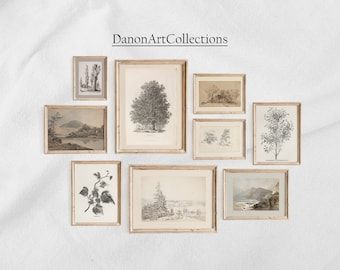 Vintage Neutral Sketches - a set of 9 vintage paintings  | DIGITAL DOWNLOAD  | Printable Wall Art  | Antique farmhouse #5137