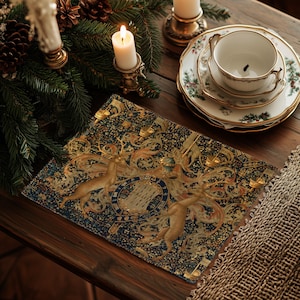 Antique Dutch Tapestry Created ca. 1488-1501 Printed Placemat, 1 piece.