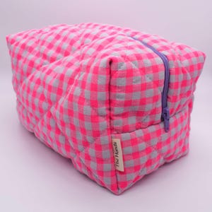 Quilted Make Up Bag Vichy Cosmetic Pouch Quilted Cotton Pink Fluor Toiletry Bag