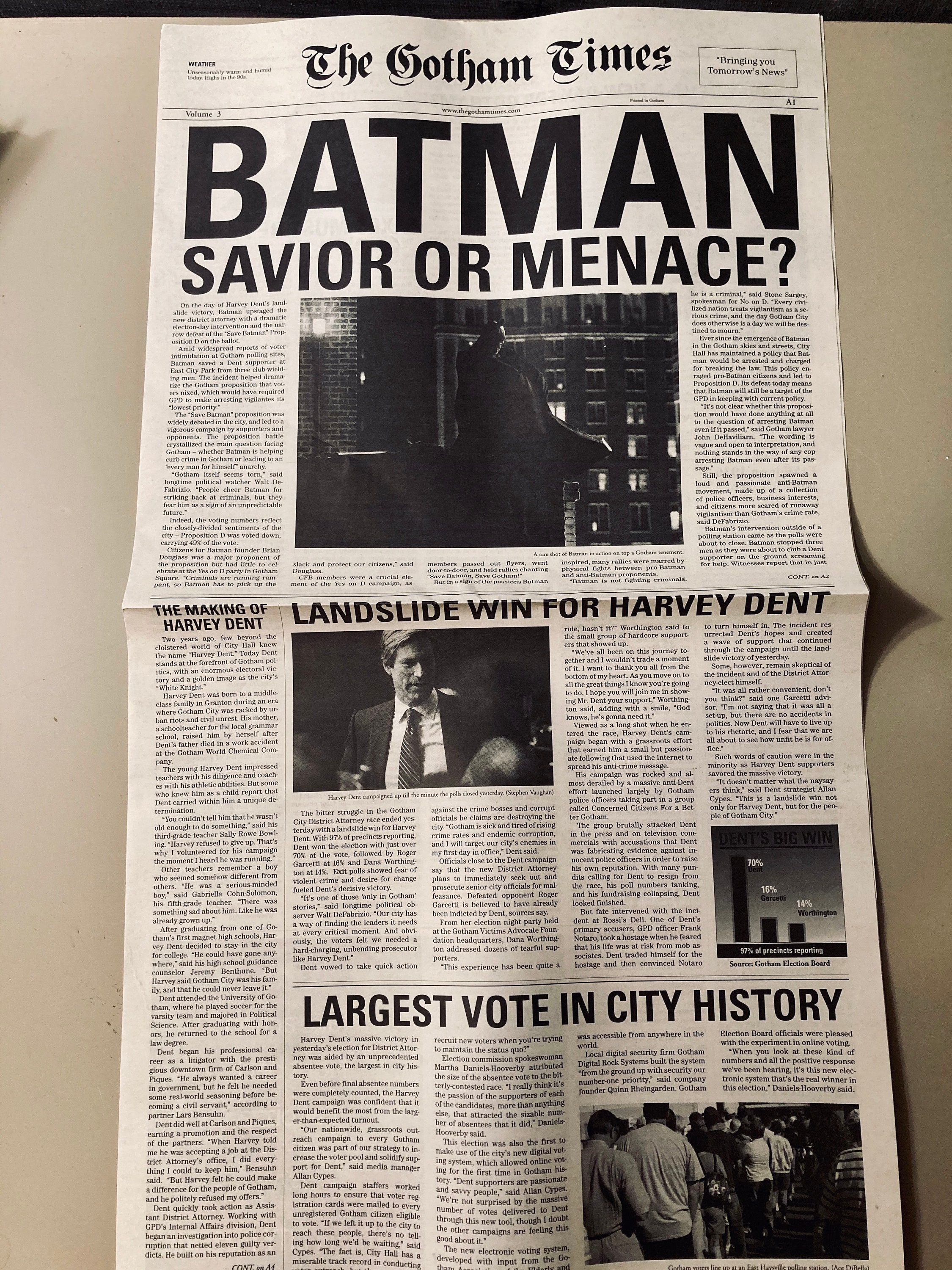Batman Newspaper Custom Made 1/1 Movie Prop Replica Screen - Etsy Finland