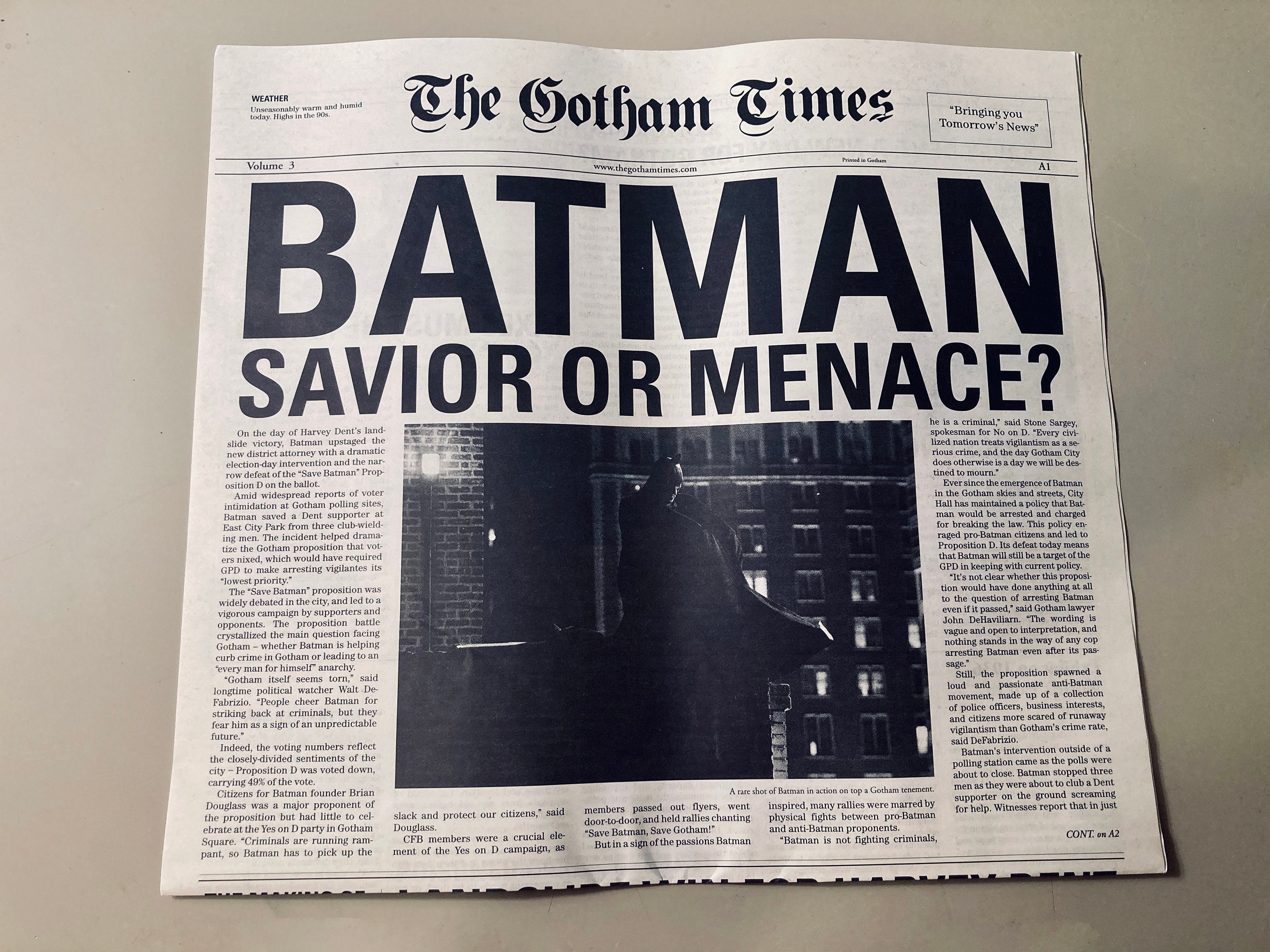 Batman Newspaper Custom Made 1/1 Movie Prop Replica Screen - Etsy