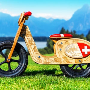 Kids balance bike.  Premium gift for toddler from 2 to 5 years.  Vespa Style. Swiss.