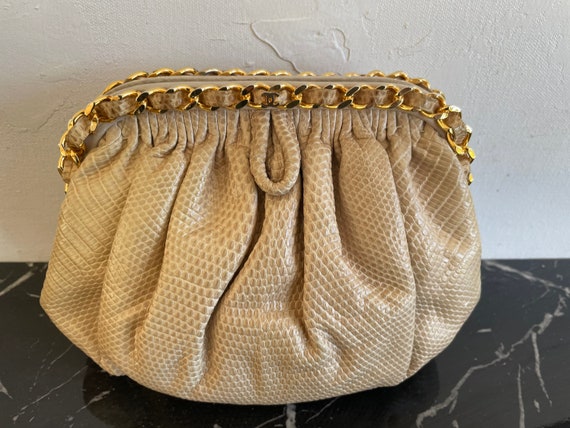 Vintage CHANEL Snakeskin Nude & Gold Chain Purse … - image 1